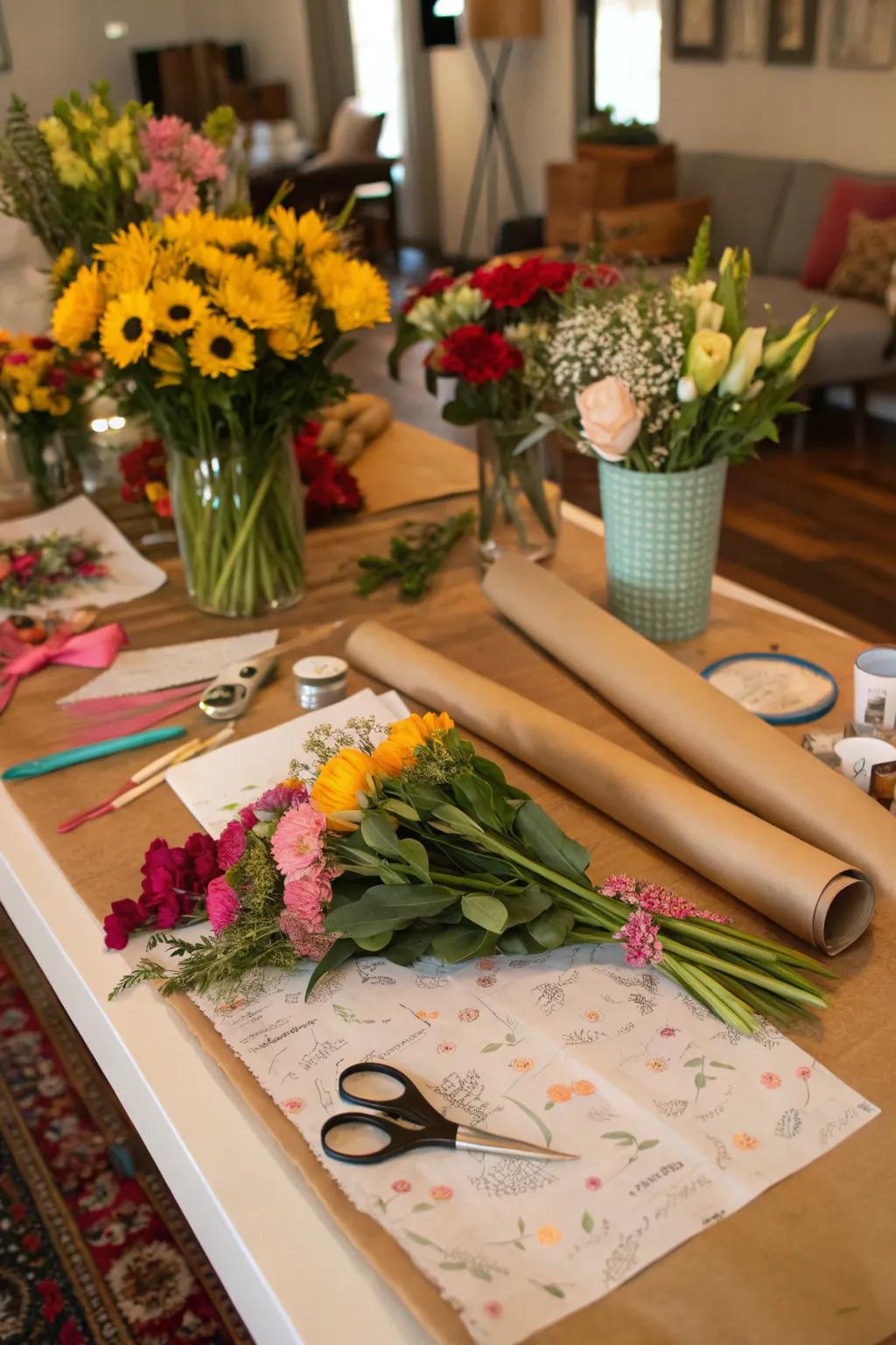 Promote creativity with a DIY bouquet corner.
