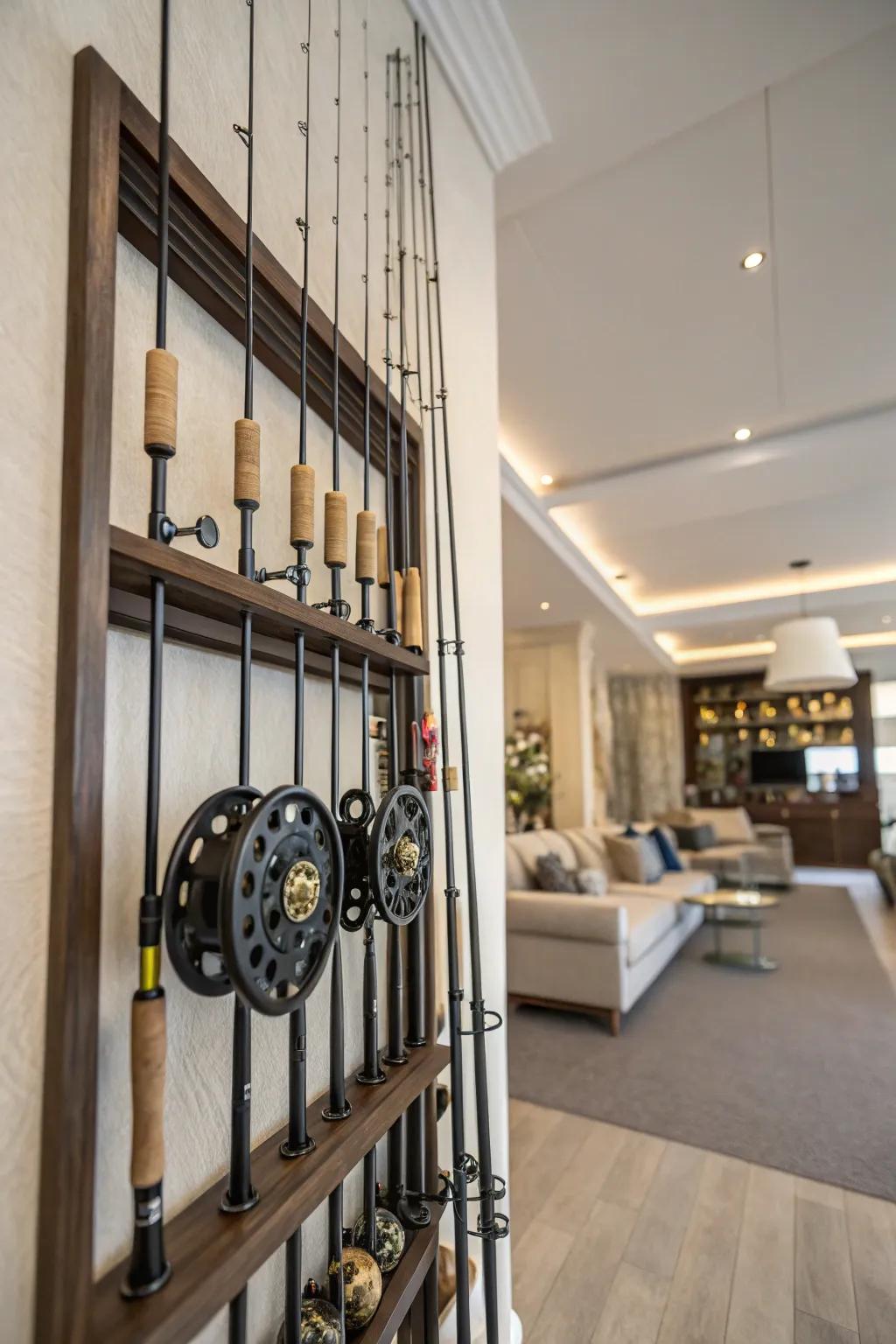 Wall-mounted mounts keep gear off the floor and easily accessible.
