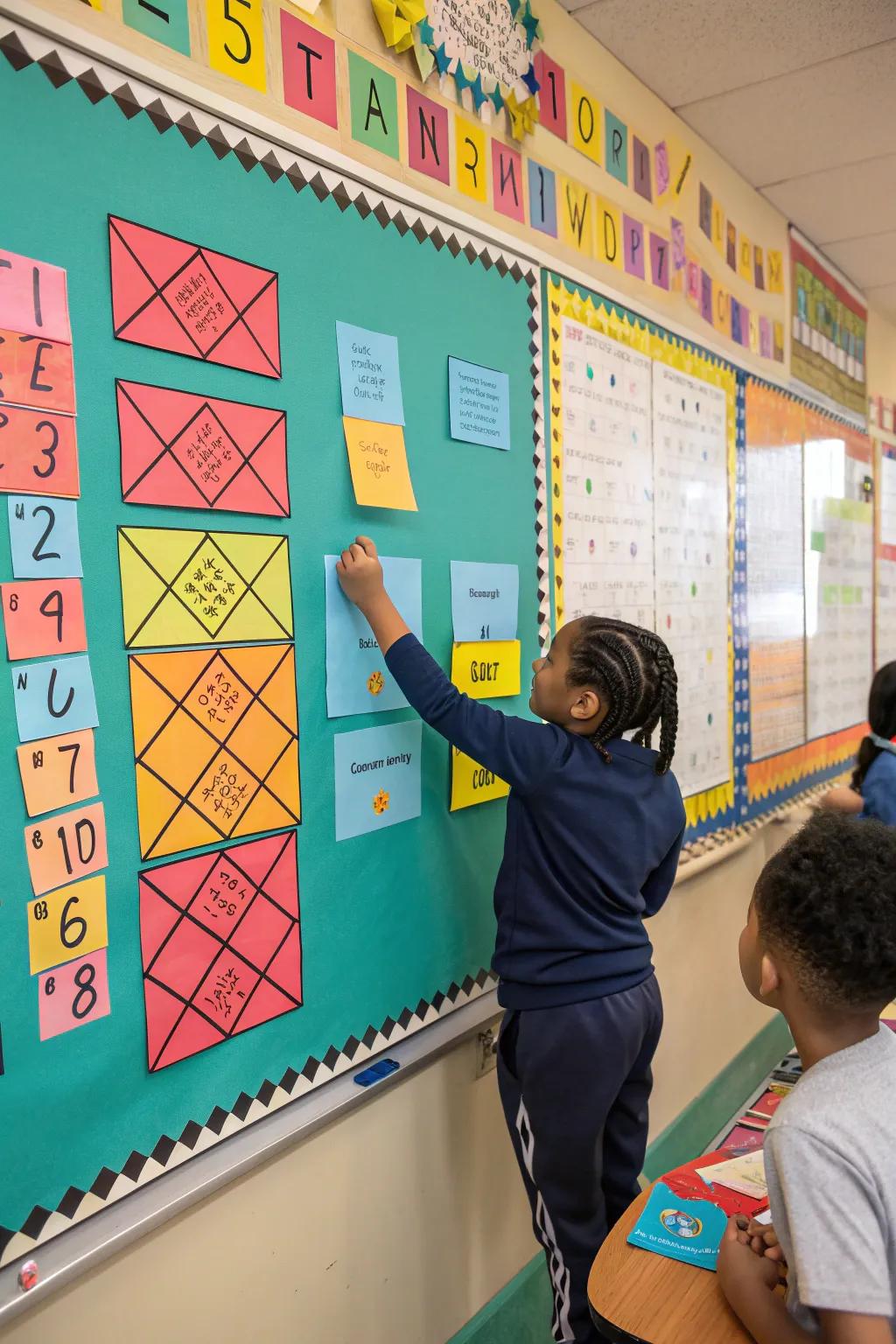 Render mathematics enjoyable and interactive with captivating bulletin board problems.