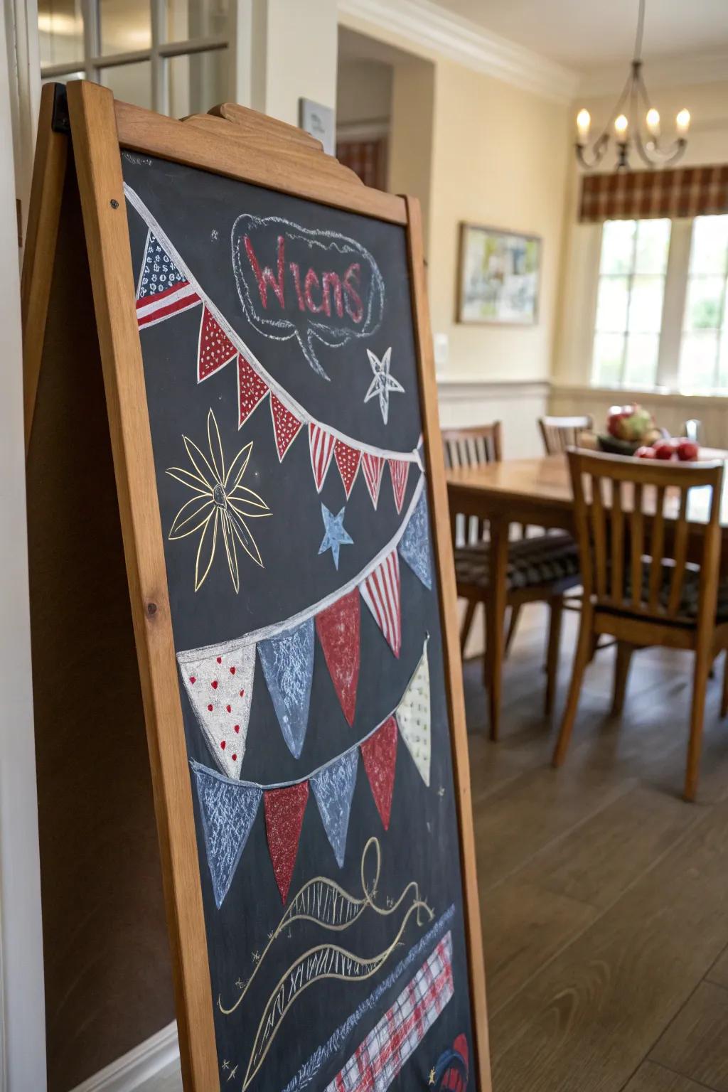 A festive banner on a chalkboard to brighten up any room.