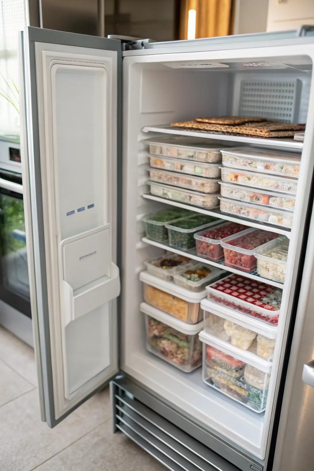 Vertical stacking allows for effective use of freezer space.