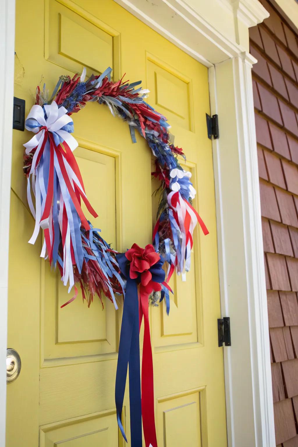 A lively wreath brimming with radiant ribbons.