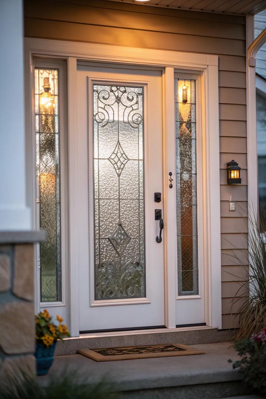 A doorway showcasing textured glass for a blend of privacy and style.