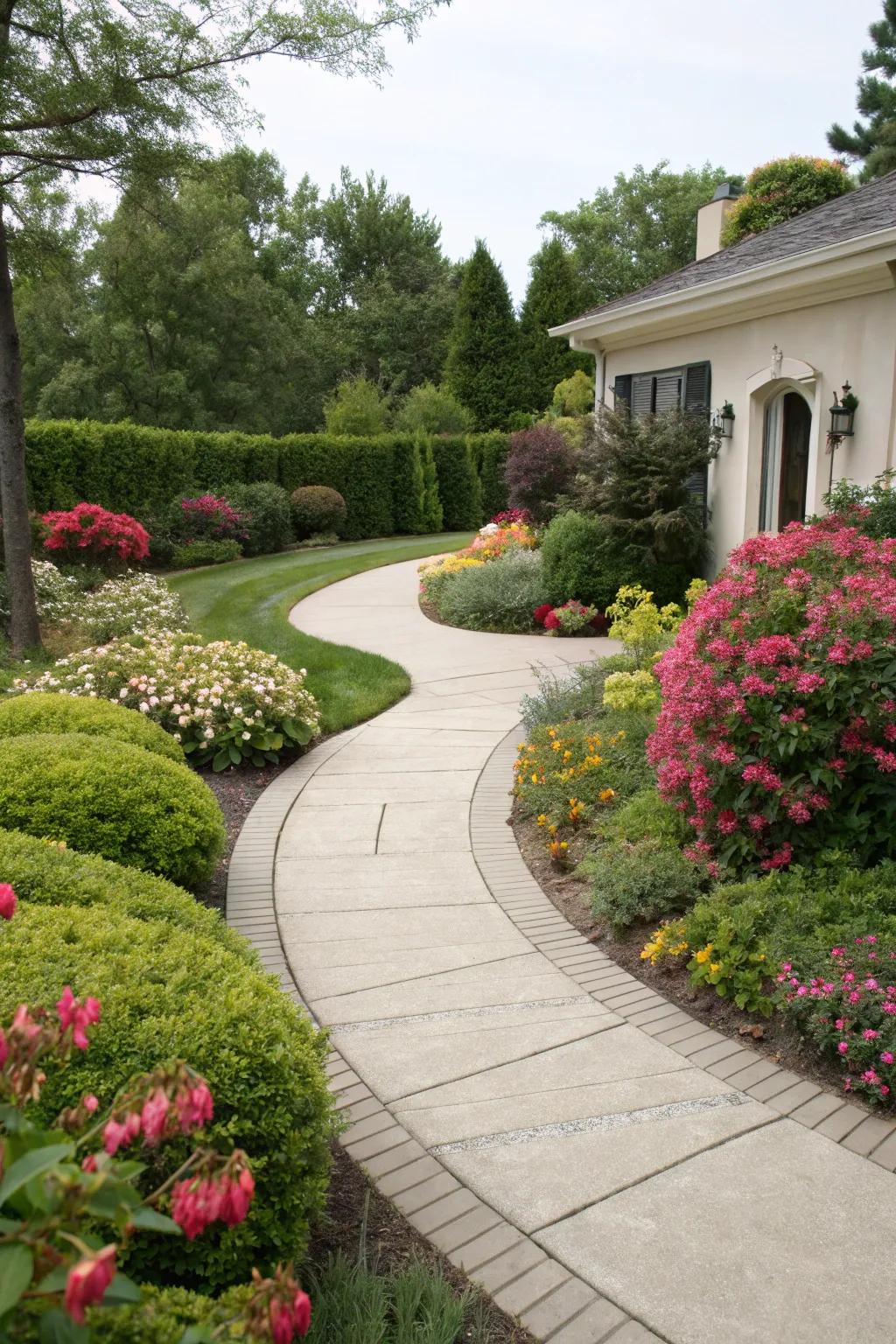 An elegant winding walkway leading to a welcoming front entrance.
