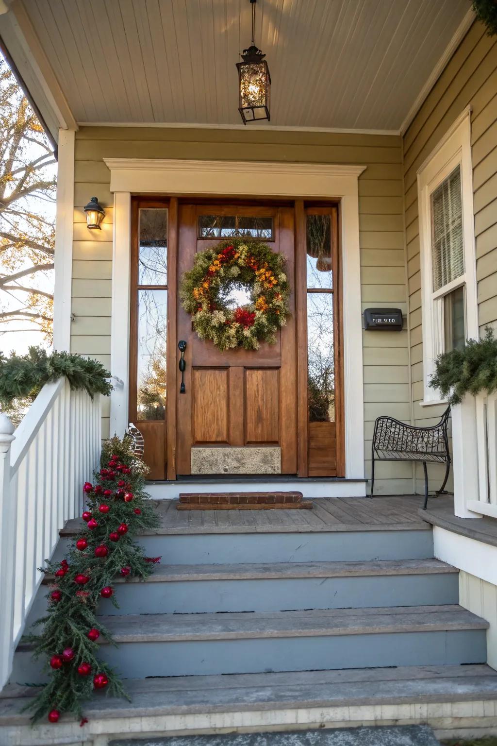 A festive garland adds a welcoming touch to your front door.