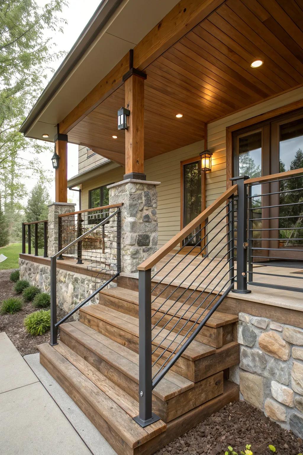 Wood and metal railings strike a balance between strength and style.