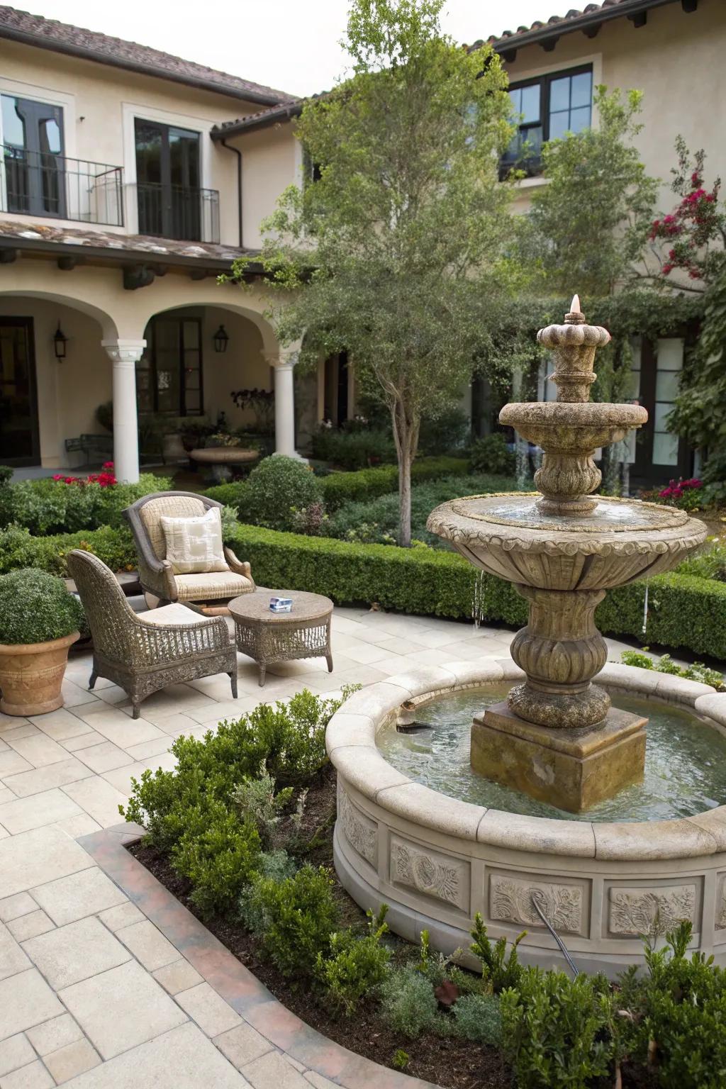 A calm water feature brings sophistication to a courtyard.