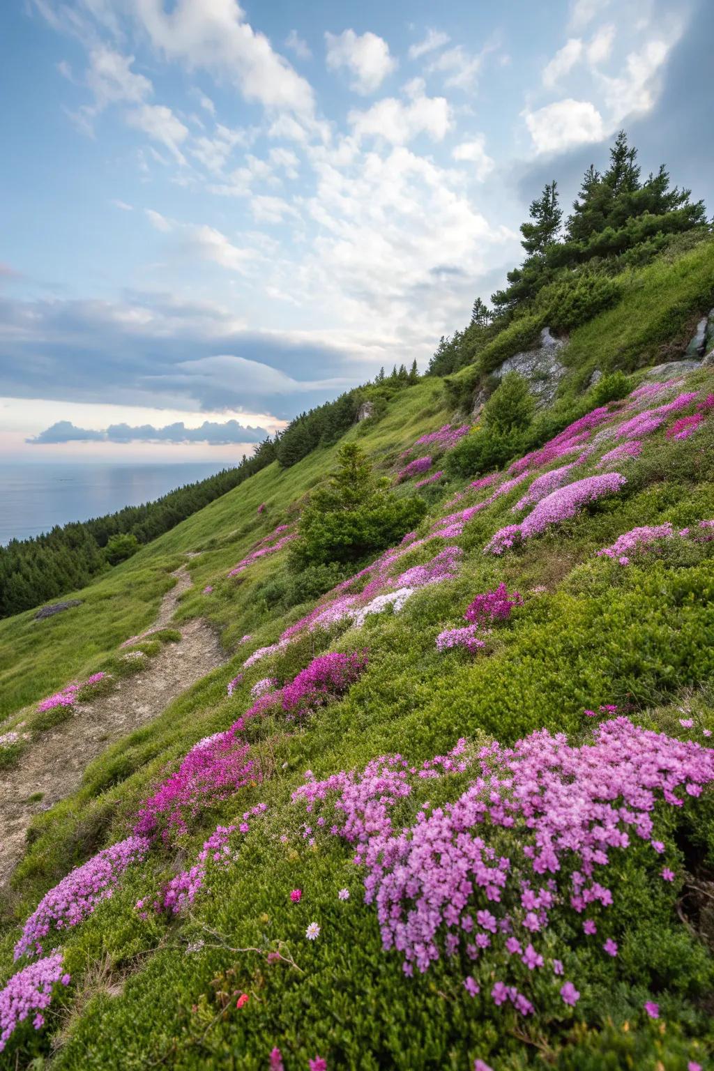 Colorful ground cover provides vibrancy and manages erosion with ease.