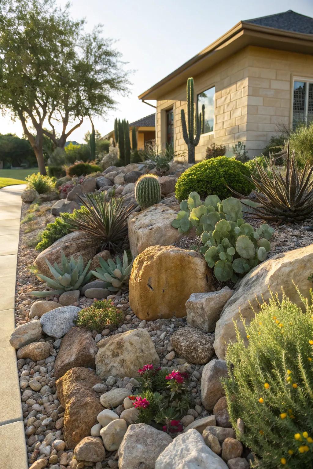 Rock displays introduce texture and visual appeal.
