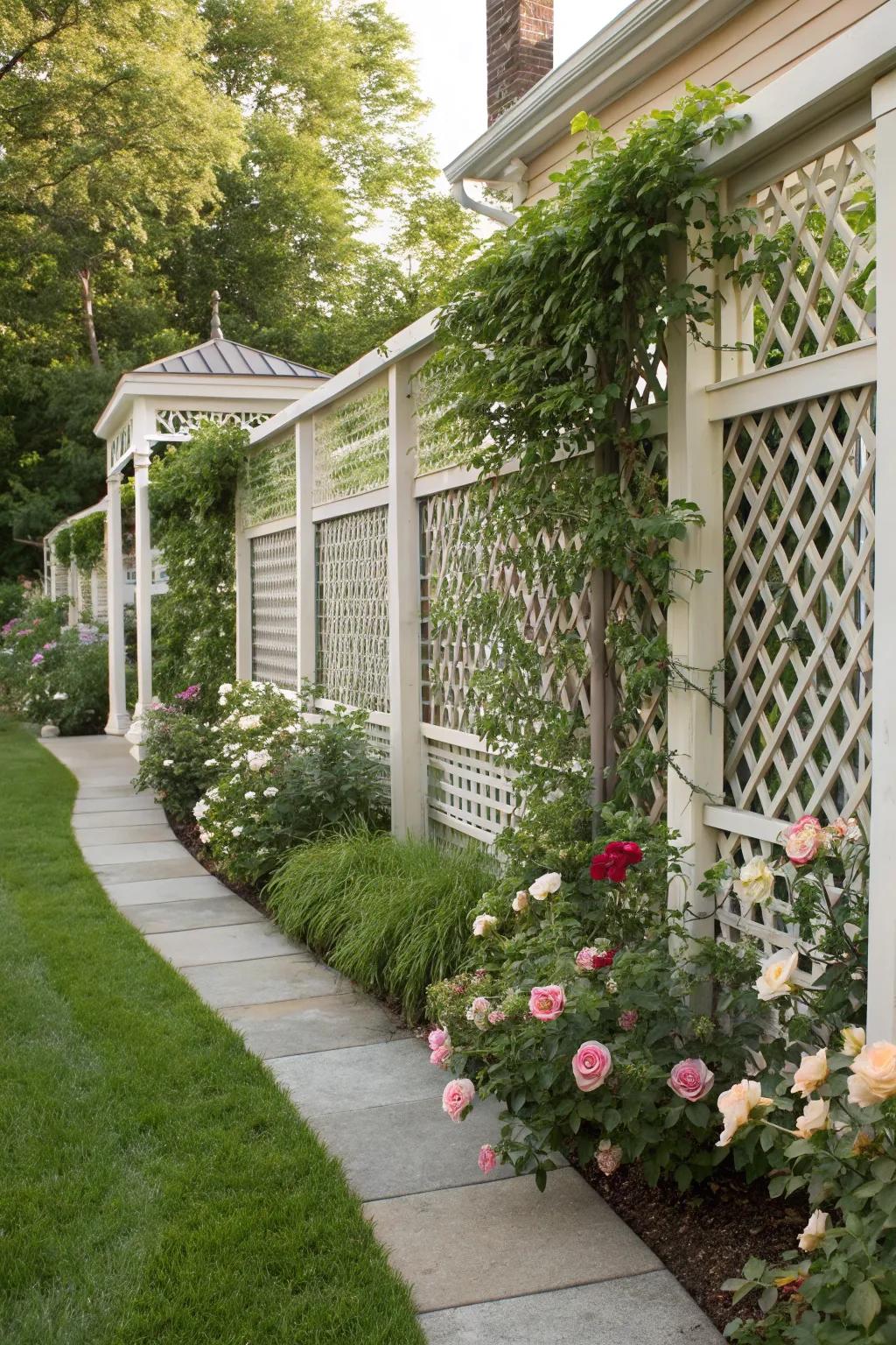 Screen panels present an attractive solution for a secluded front garden.