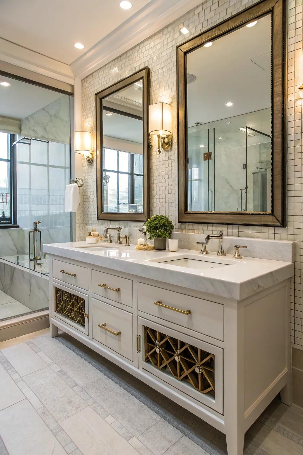 A chic double vanity that combines functionality and style.