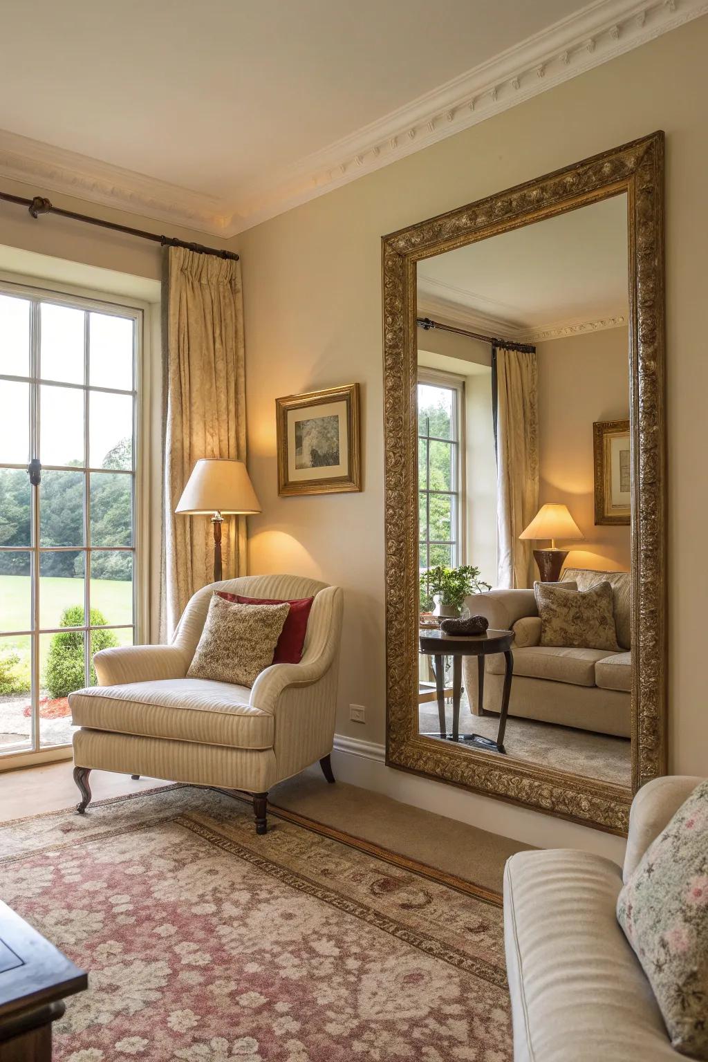 Double natural light by placing mirrors opposite windows.