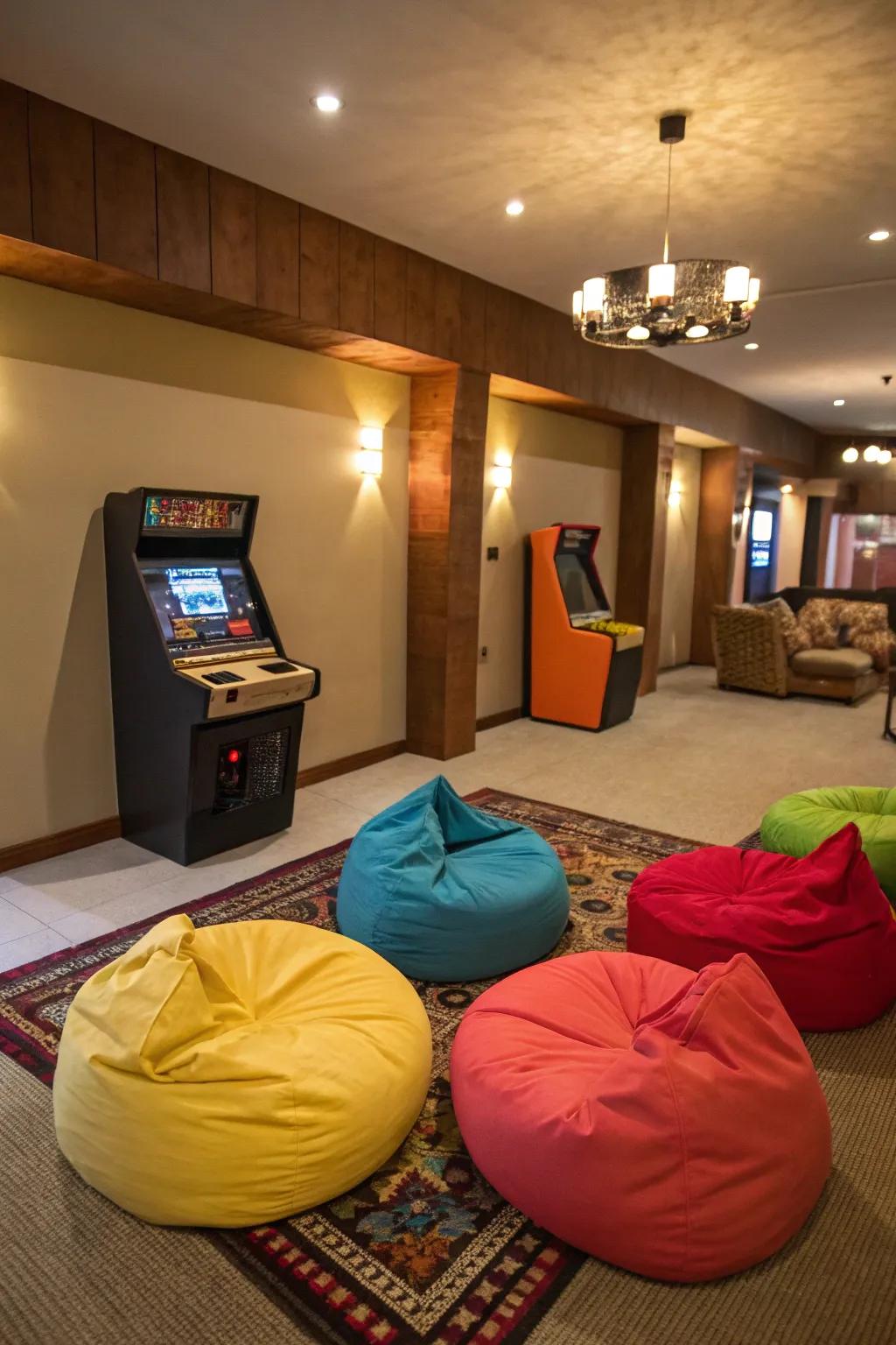 Casual bean bags bring a playful element to any game room setting.