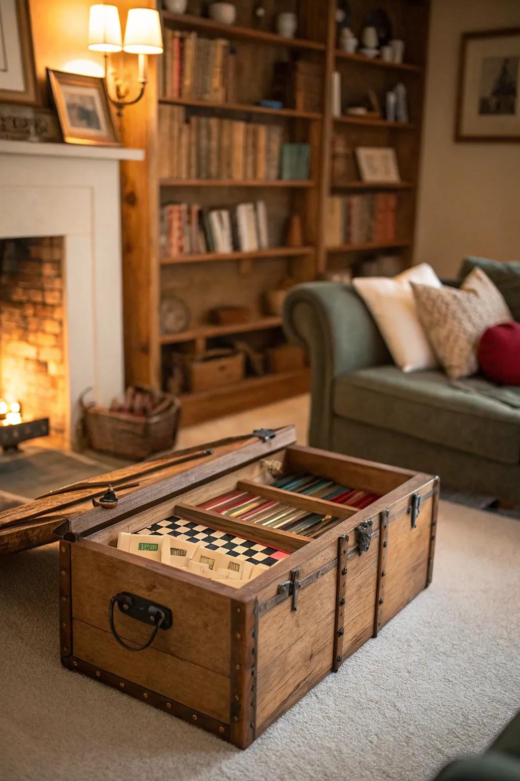 A chest provides dual functionality as storage and décor.