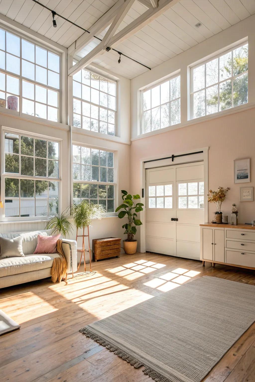 Bright and open interiors featuring natural illumination and light hues.