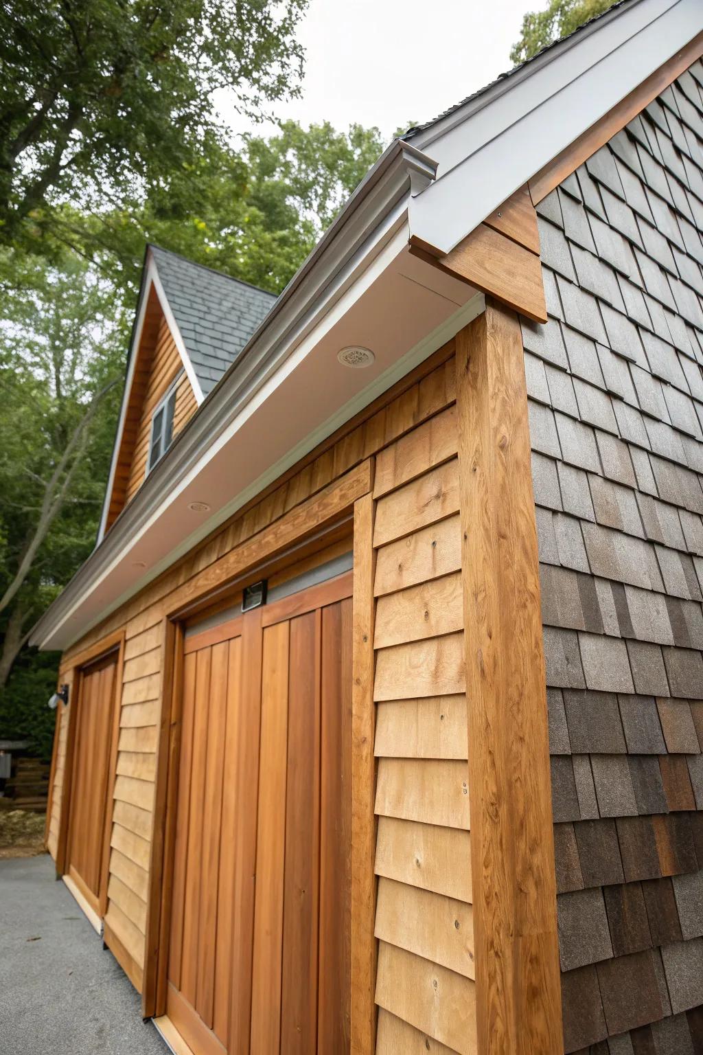 Diverse siding materials create a visually interesting facade.