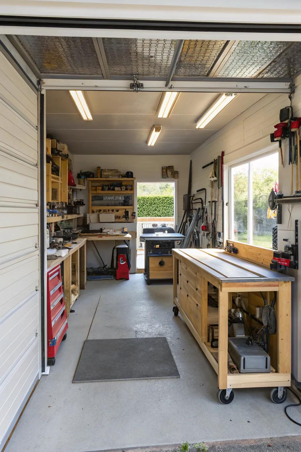 A small workshop integrated into an extended area, perfect for DIY fans.