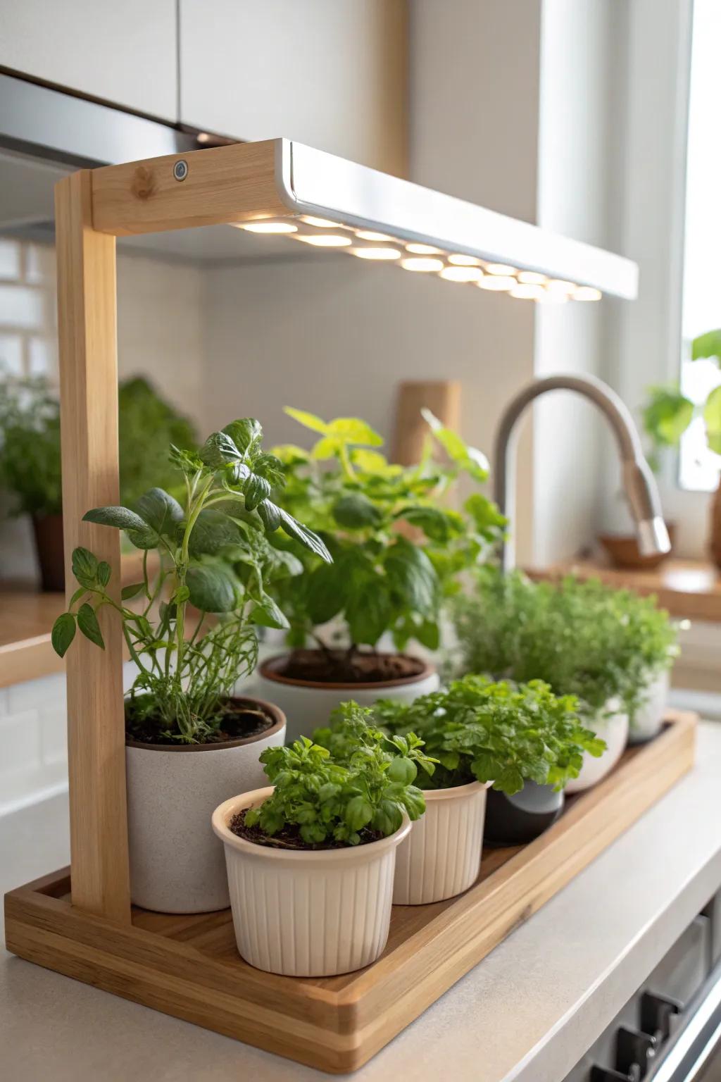 Grow fresh herbs using an indoor herb garden kit.