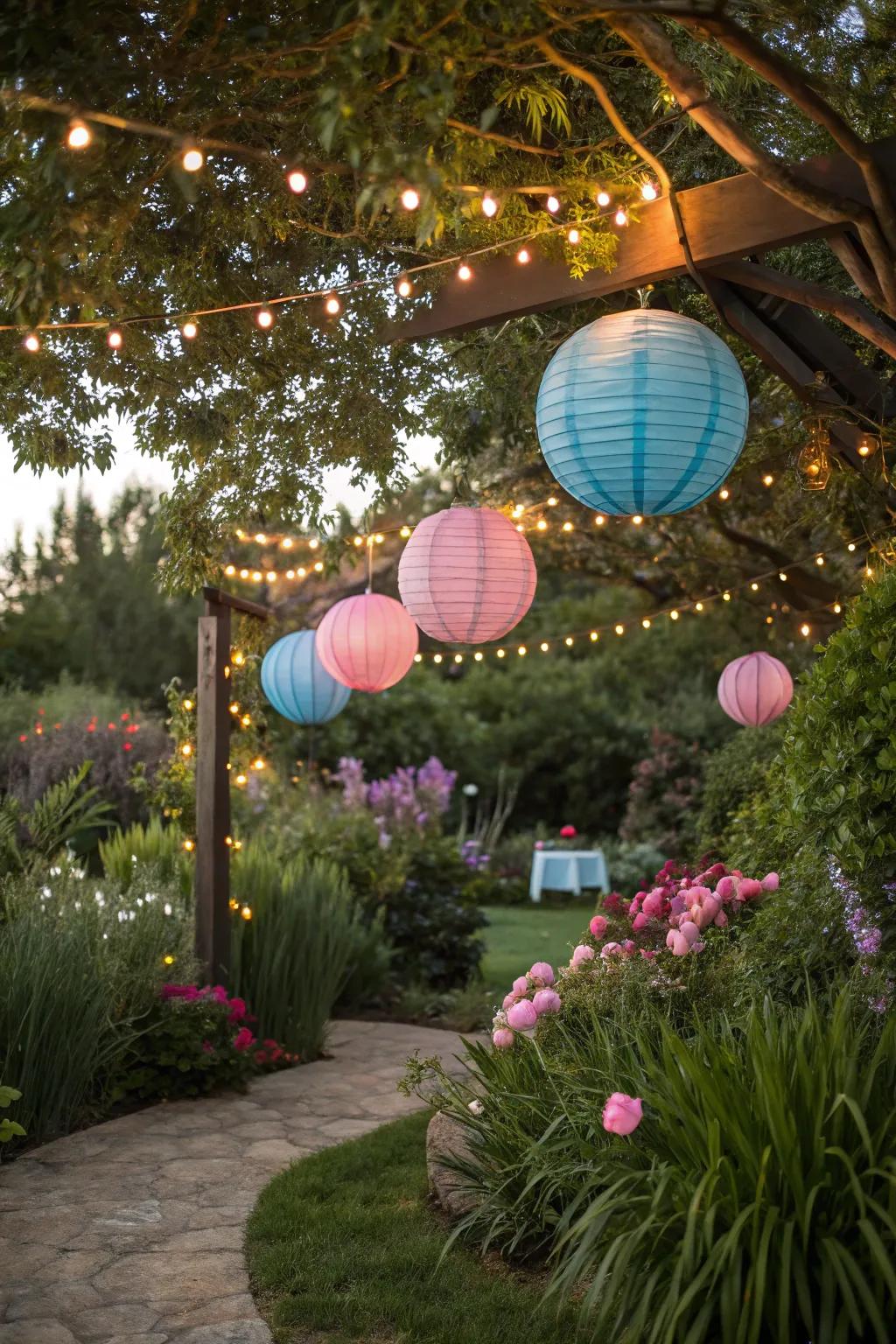 Transform your garden into a magical setting for your gender reveal event.