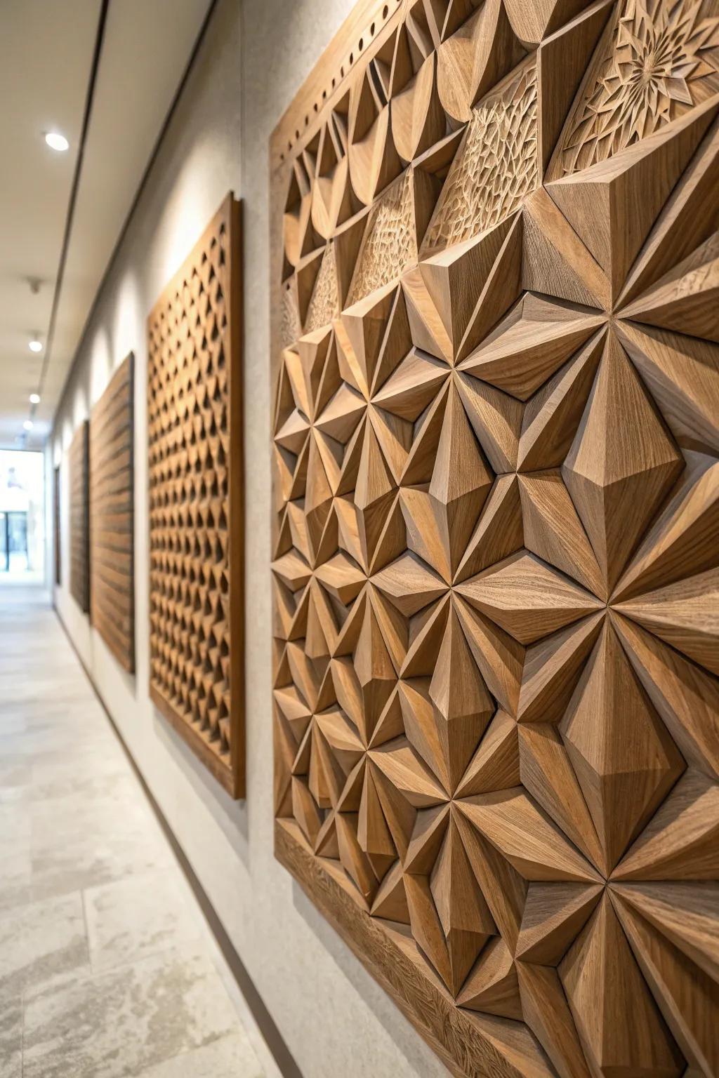 3D feels bring detail and excitement to geometric wall art.
