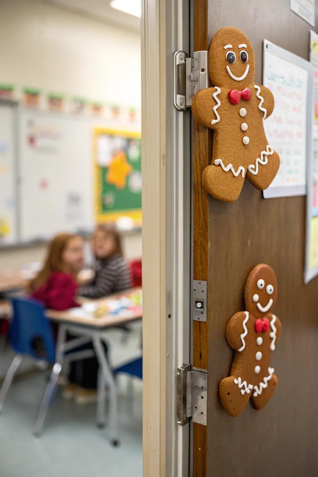 Endearing gingerbread characters bring vitality to the entrance.
