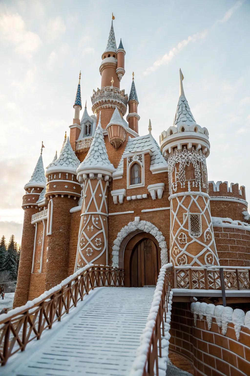 A stately gingerbread castle suitable for a fairy tale.