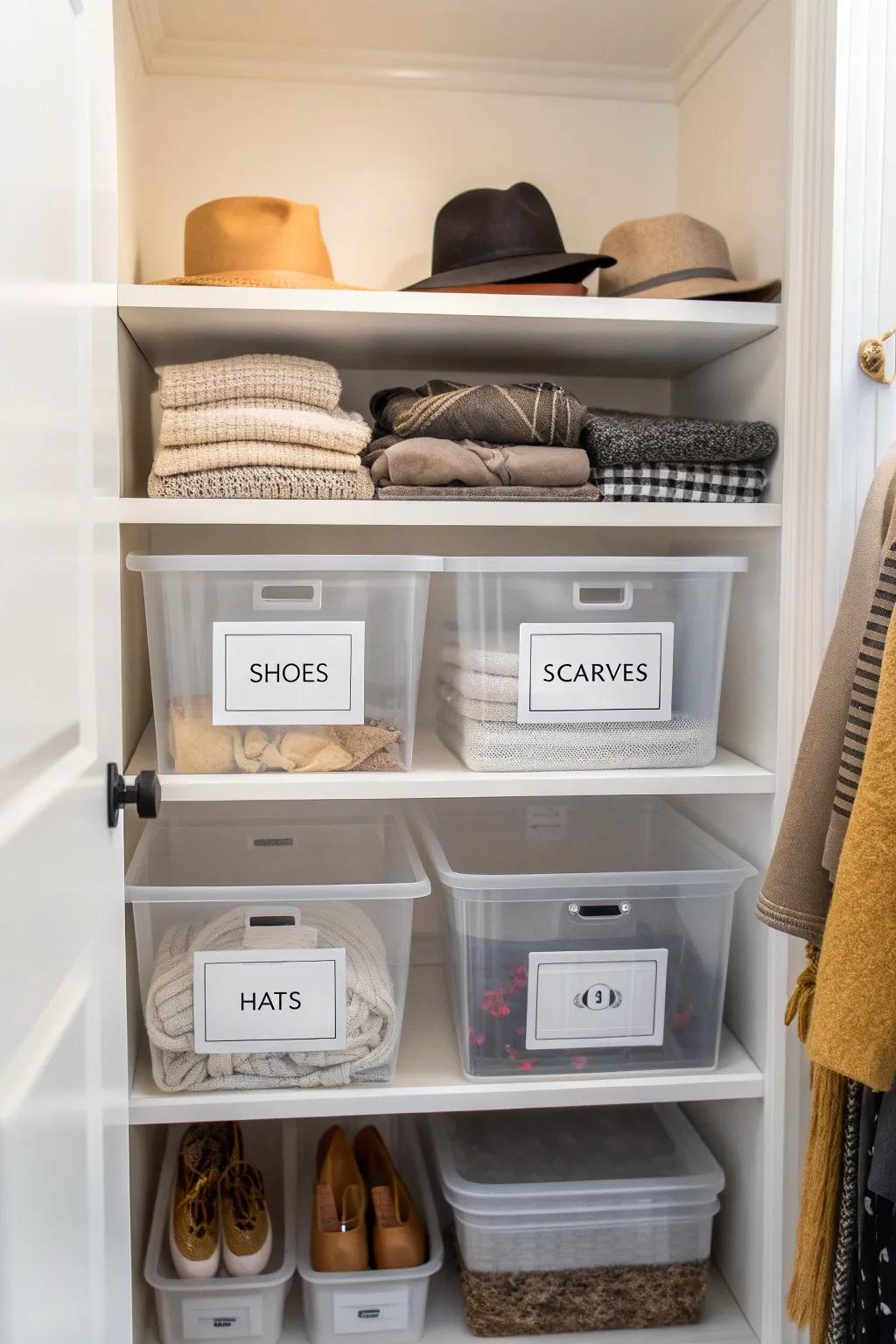Clear bins ensure everything is visible and in order.