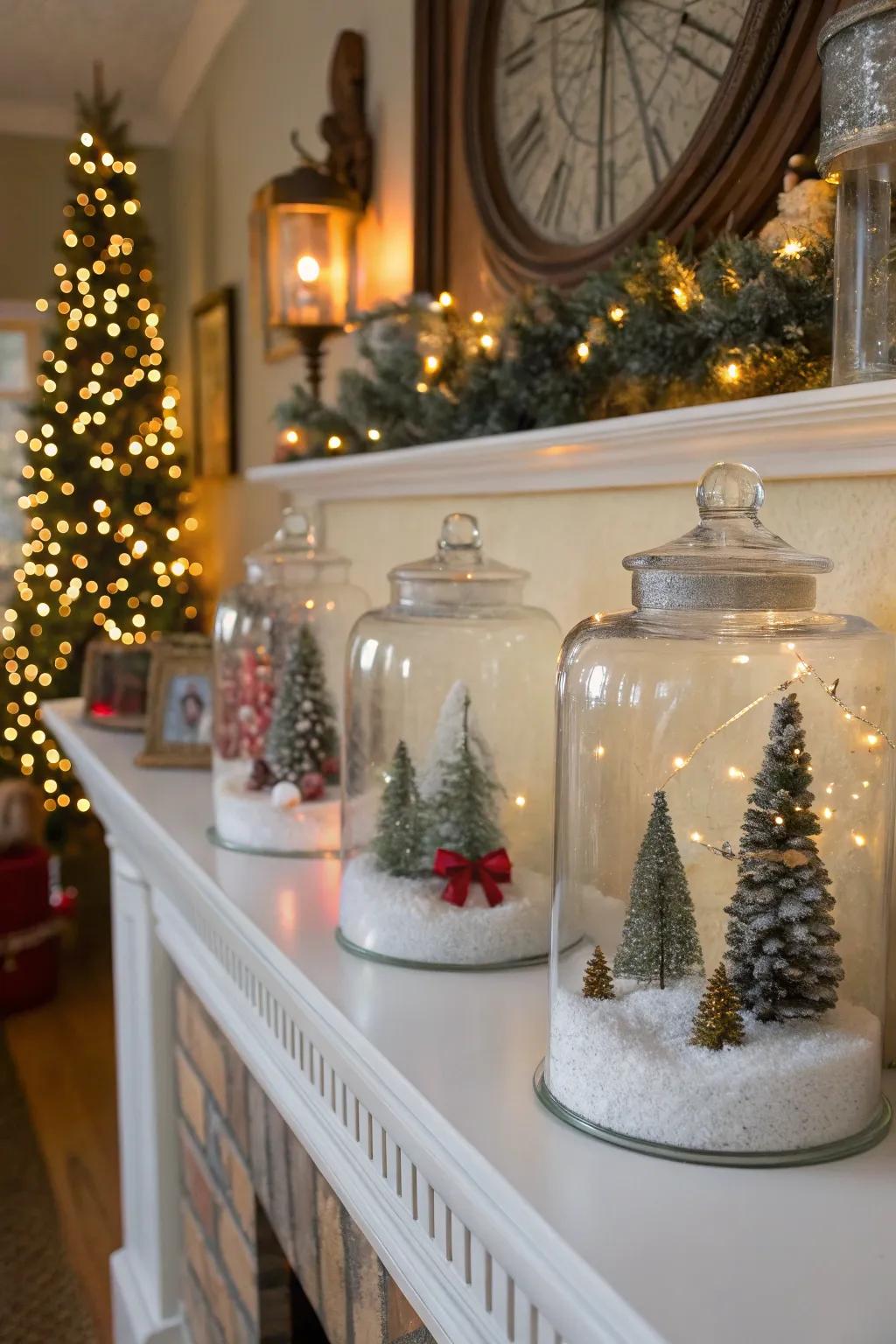 Homemade snow globes bring a winter wonderland feel to your home.