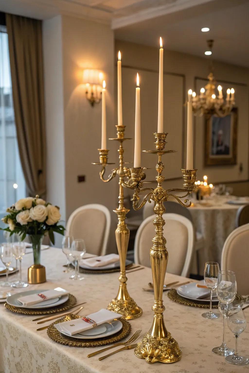 Elegant gilded candelabras producing a calming ambiance.