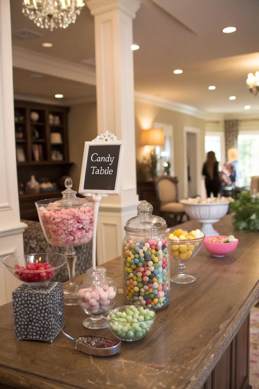 Blackboard markers offer a stylish way to guide your guests through the candy selection.