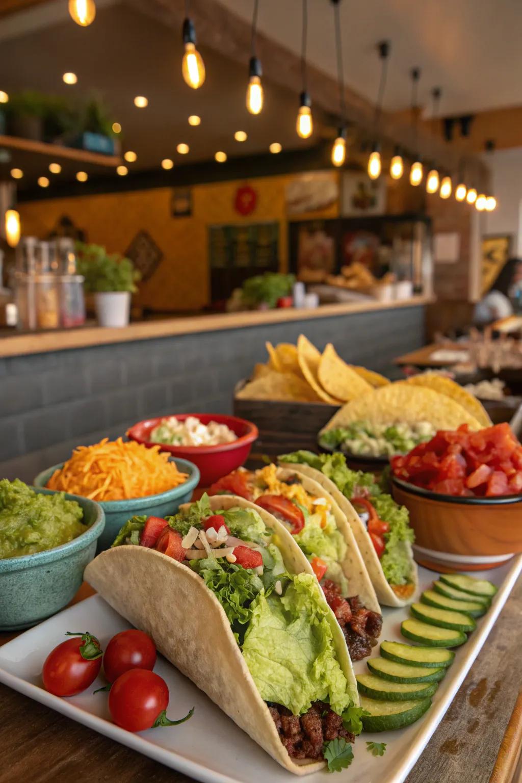 Taco time: A lively and interactive taco station for guests to enjoy.