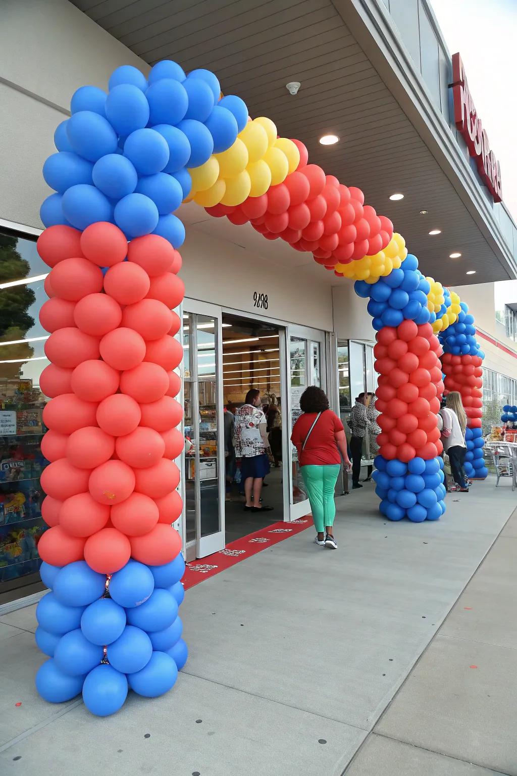 Themed balloon pillars make a striking entrance for guests.