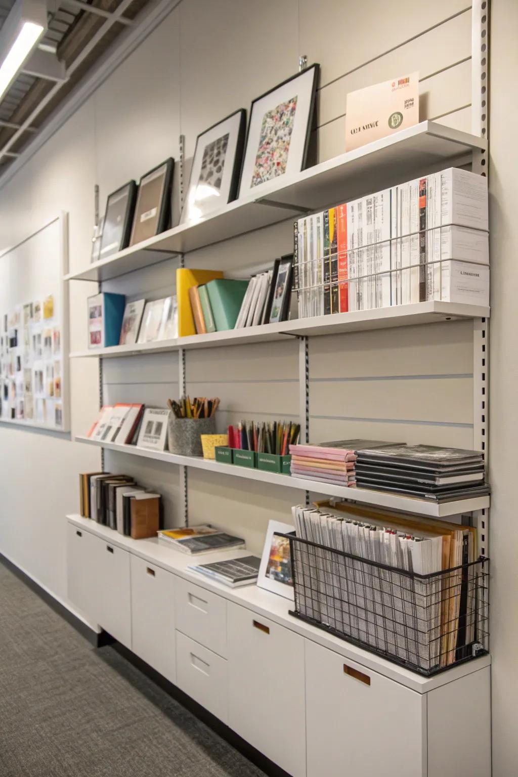 Well-ordered shelves ensure design essentials are accessible and presented with flair.