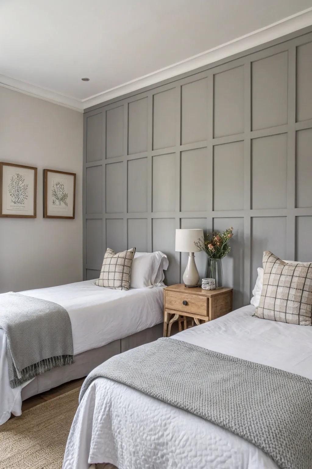 A feature wall contributes a fashionable focal point to the space.