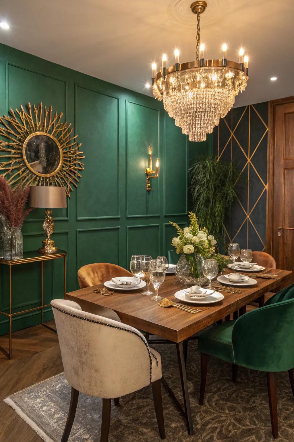 Vibrant green brings a note of sophistication to this dining area.