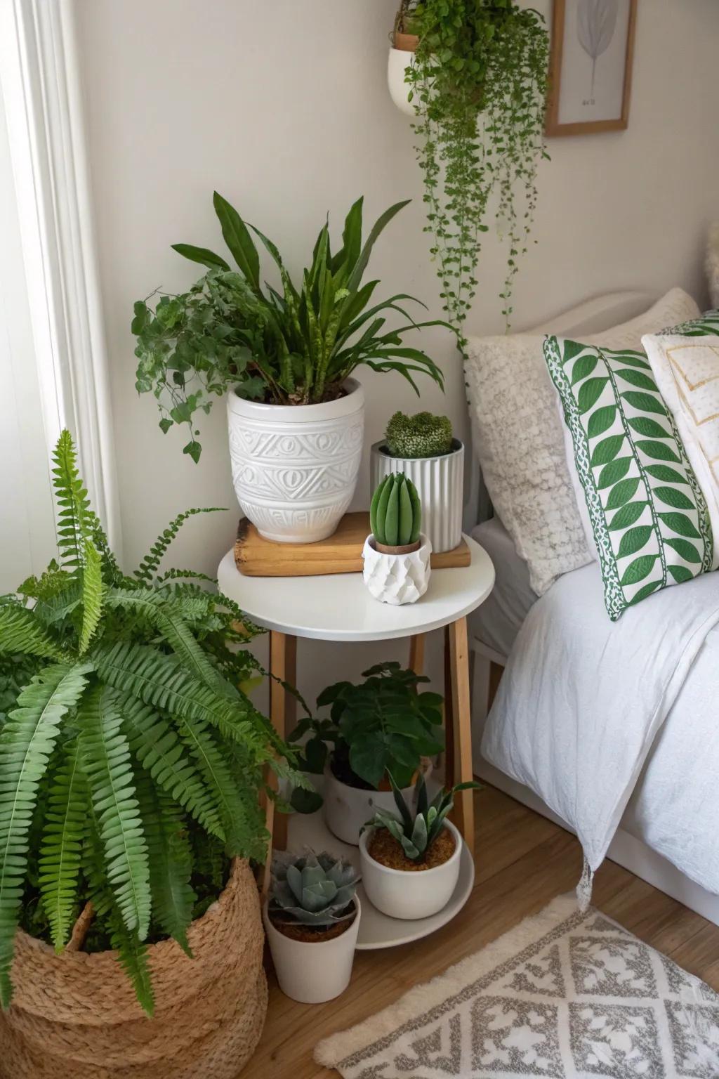 Plants enhance the natural theme and add a lively touch.