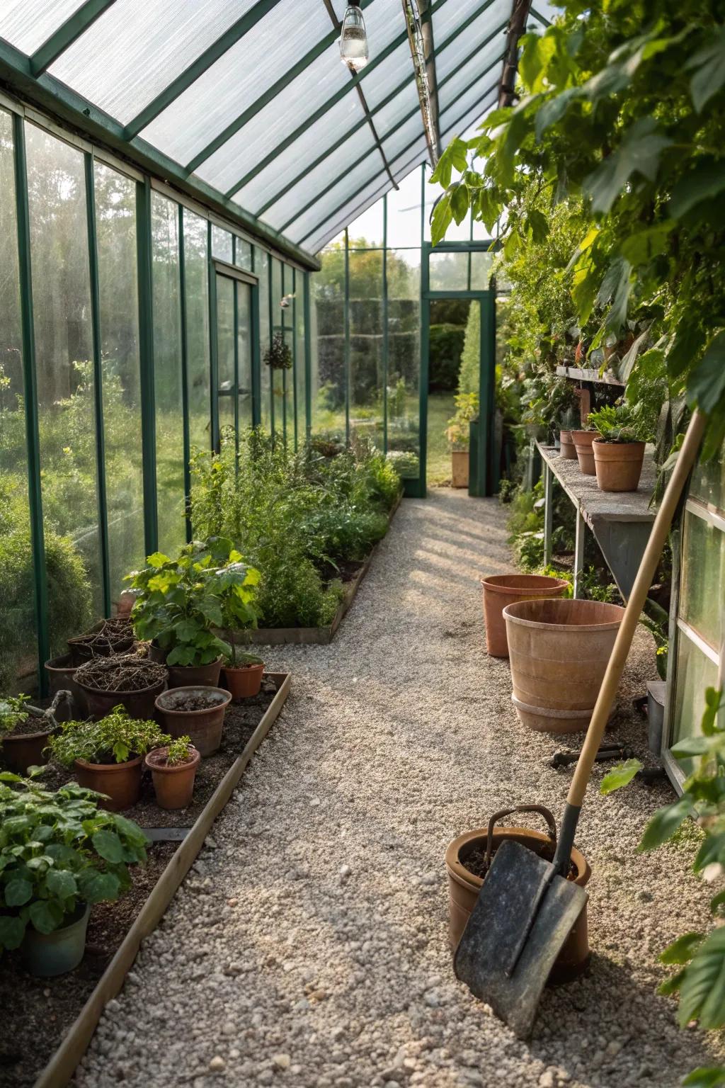 Gravel floors provide practical benefits and excellent water drainage.