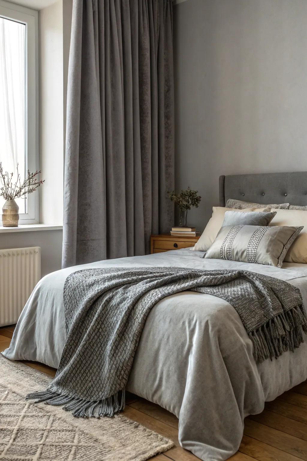 Varied surface feels such as velvet and wool elevate the cozy ambiance.