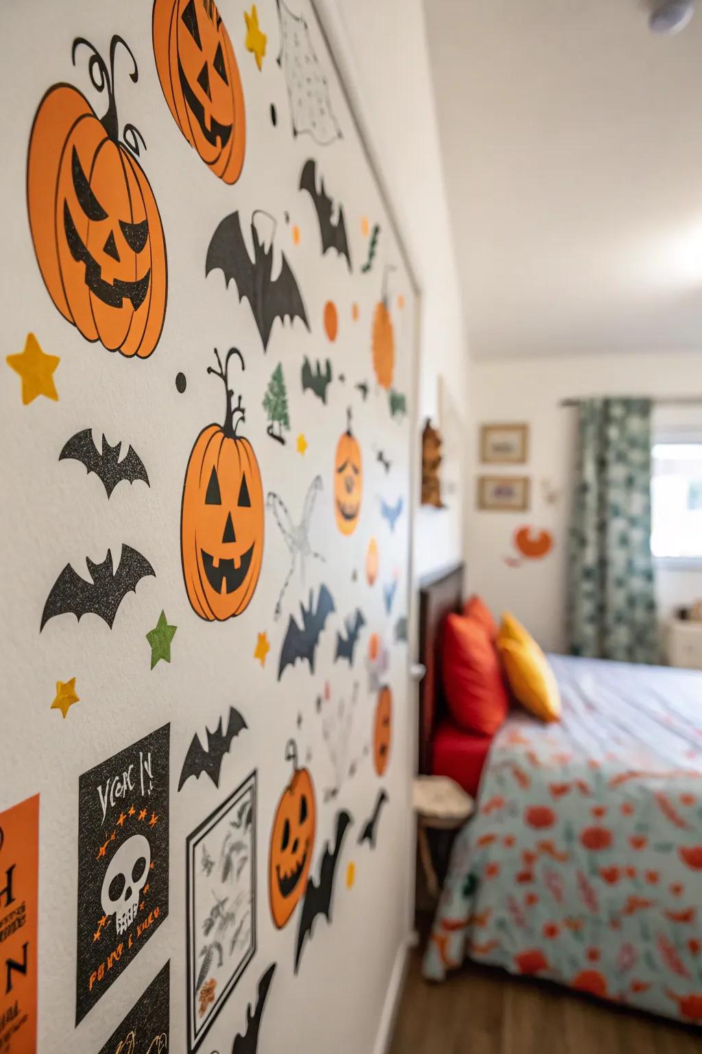 Wall decor easily establishes a spooky Halloween theme.