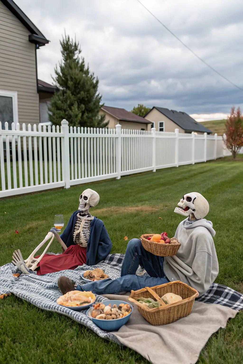 An eccentric skeleton gathering appends amusement to your Halloween ornamentation.