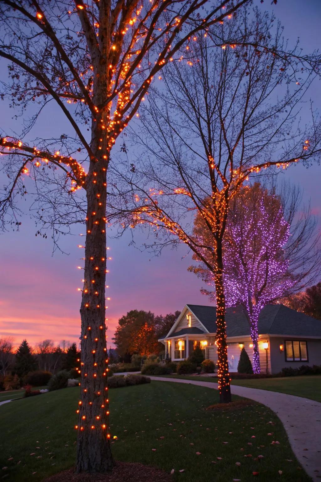 Tiny lights create a magical glow, enhancing the Halloween atmosphere.