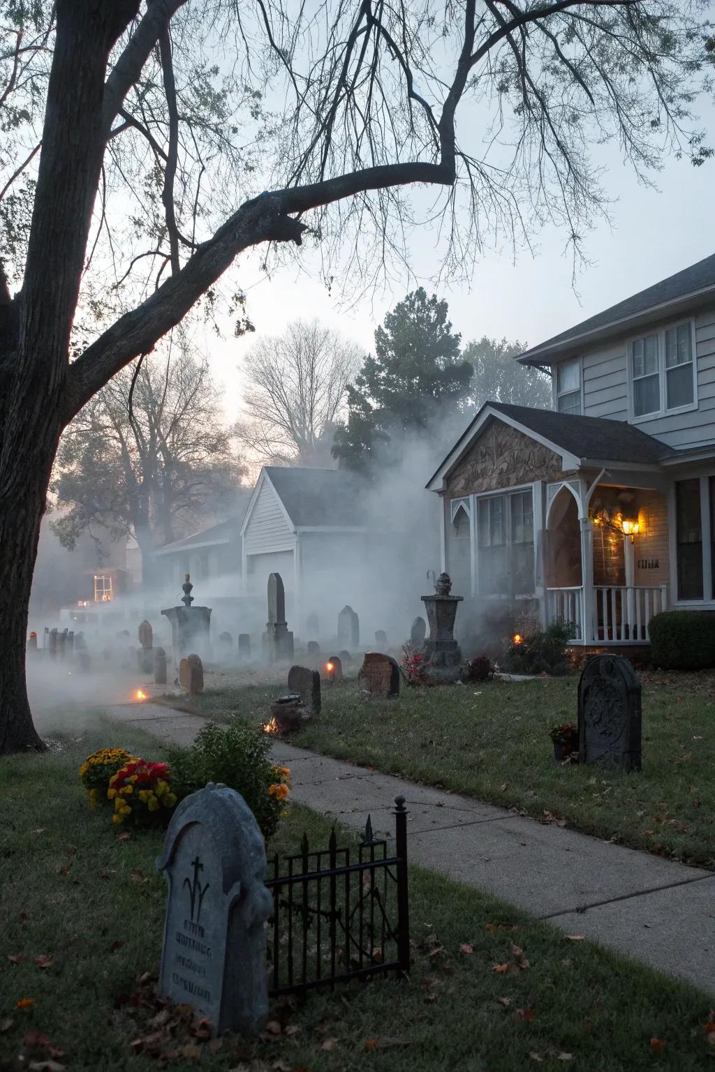 Amplify the spooky atmosphere using ground-hugging mist results.