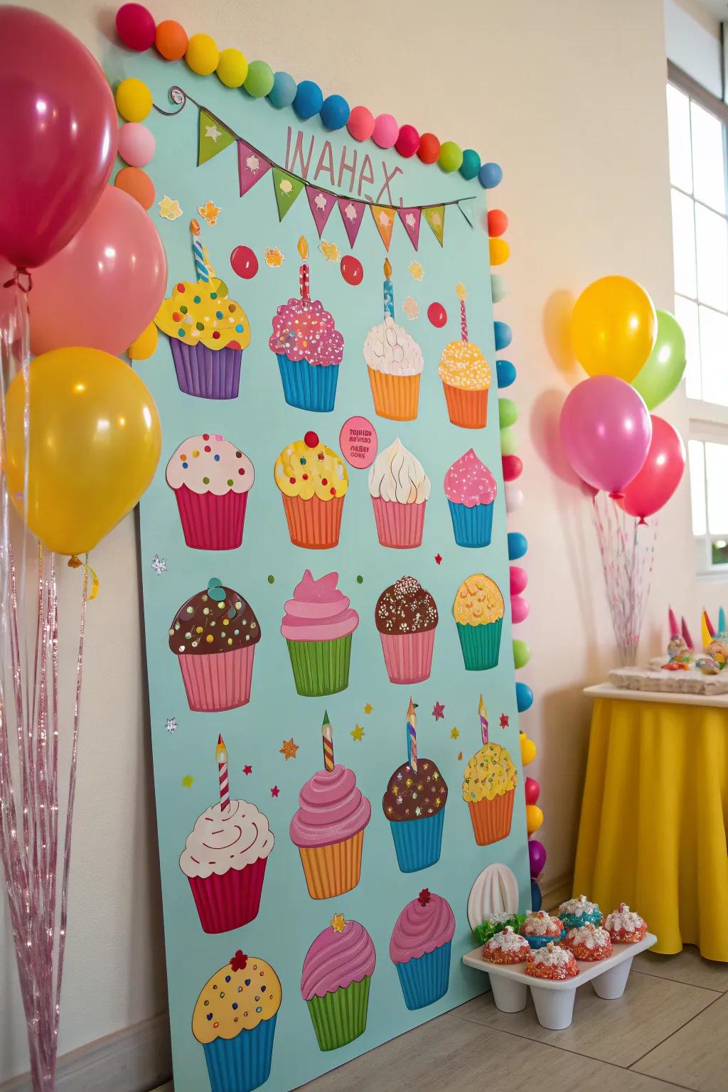 A delightful and colorful dessert-themed birthday display.