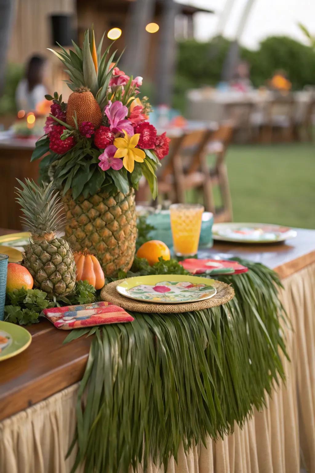 Leafy skirts add a tiki element to your dining experience.