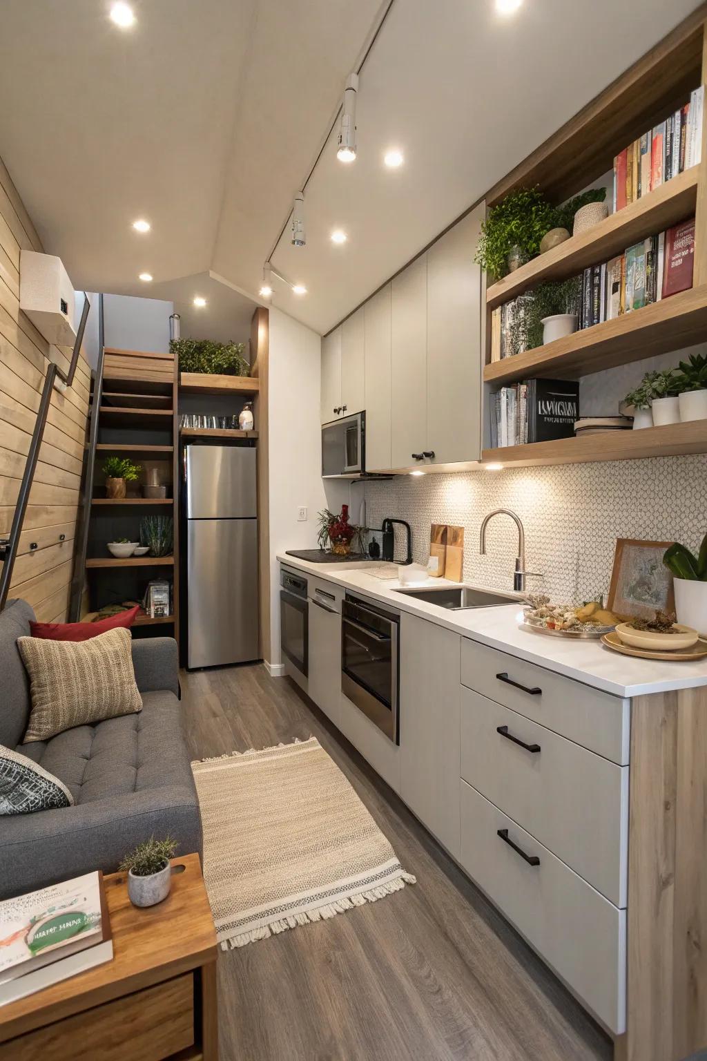 This small yet fully functional kitchen maximizes limited space.