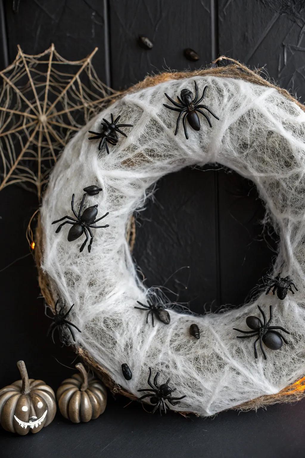 A chilling arachnid web wreath to intrigue and delight.