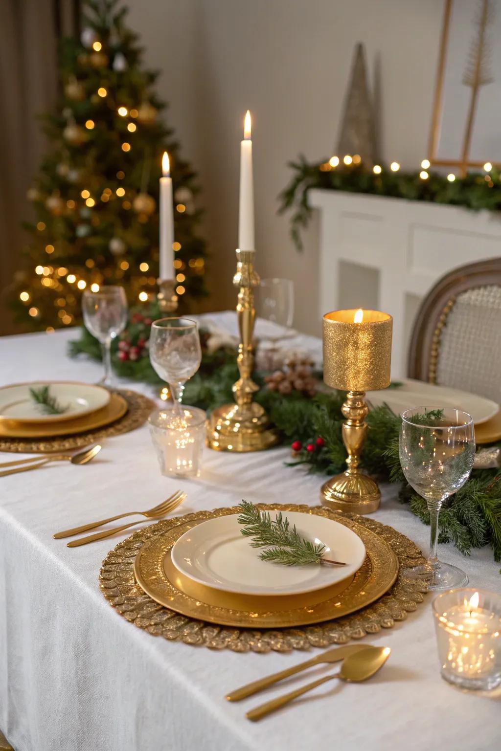 Shiny accents bring a sophisticated element to your holiday table.