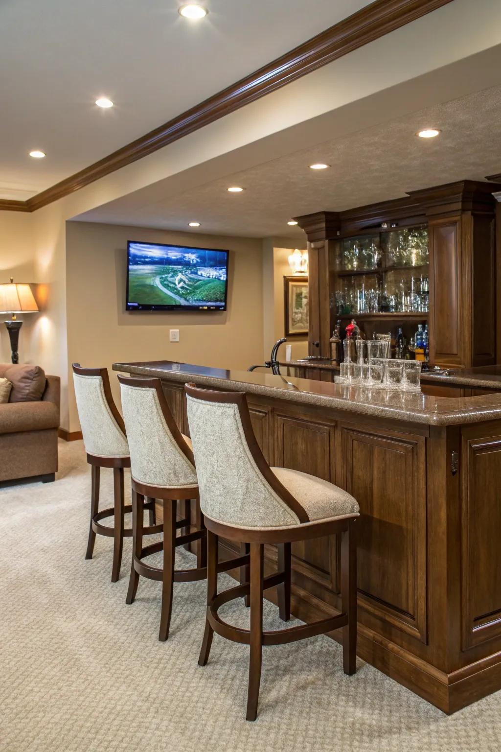 Cozy seating enriches the bar atmosphere.