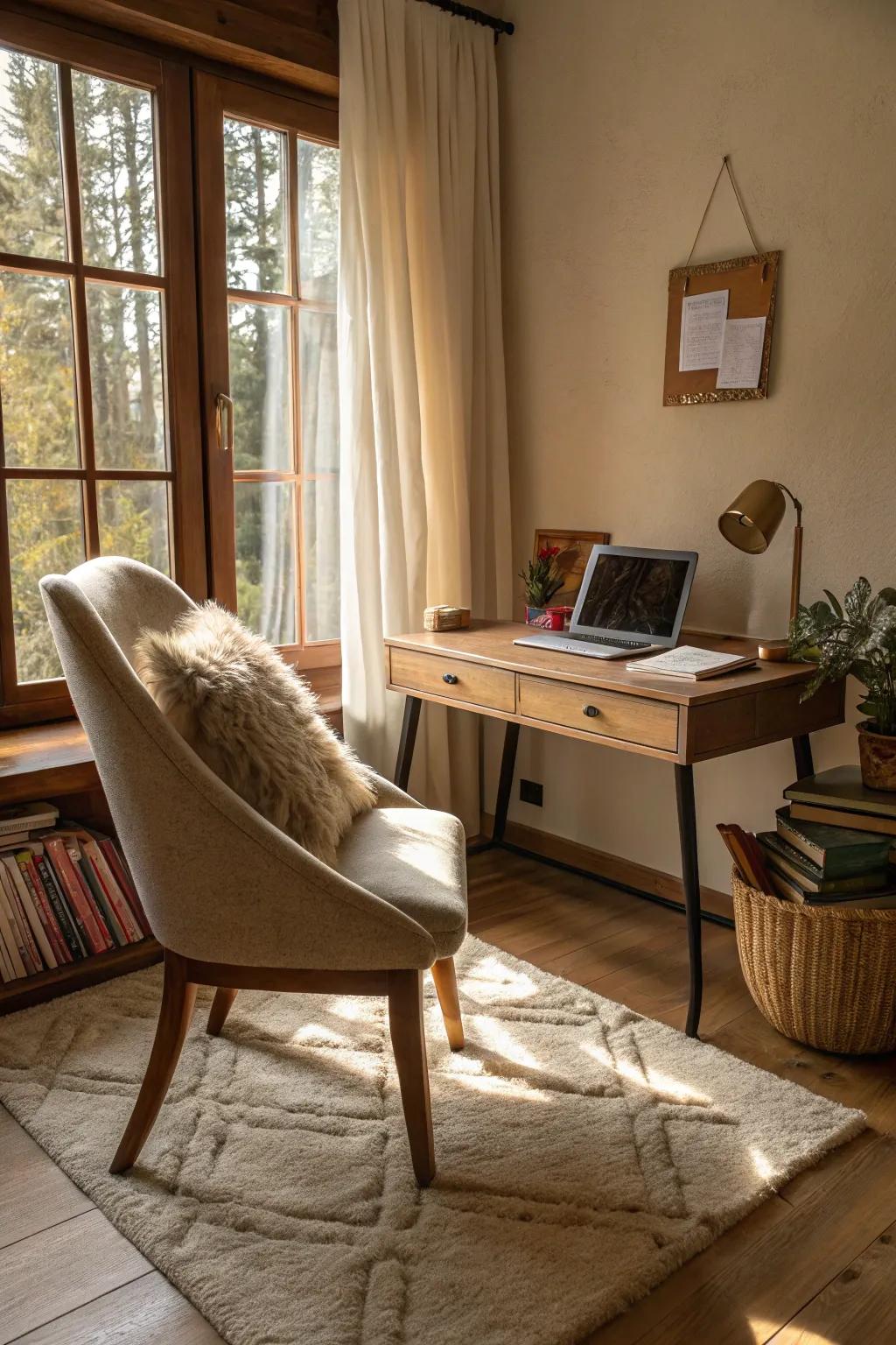 Soft textures add warmth and comfort to your home office.