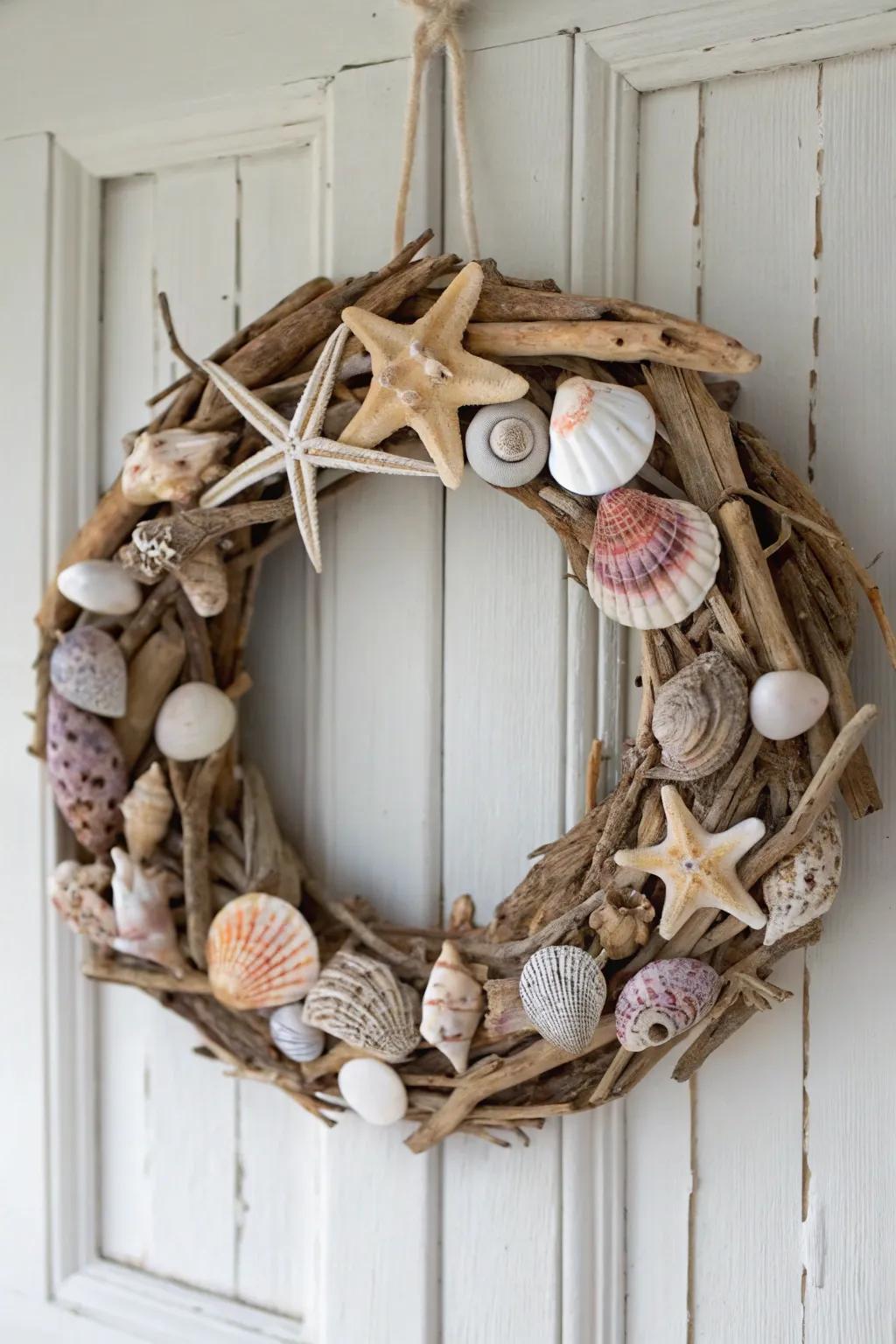 Embrace coastal elegance with a seashell display, perfect for infusing your space with seaside calm.